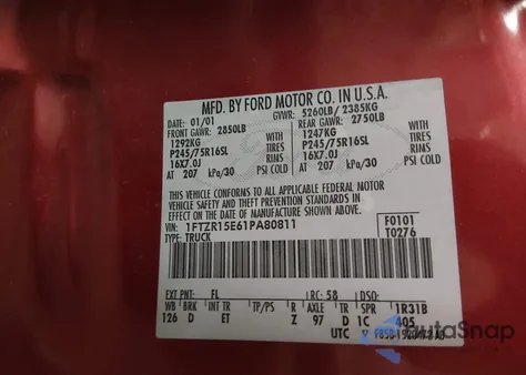 2001 Ford Ranger Edge/Xlt z USA, uszkodzony, nr VIN 1FTZR15E61PA80811